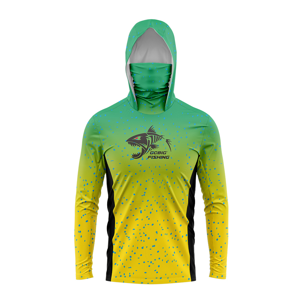 Fishing Hoodie - Gradient Green‑Yellow Skeleton Fish Men Fishing